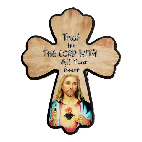 Catholic Sacred Heart Jesus Christ Cross Shape Ceramic Standing Plaque