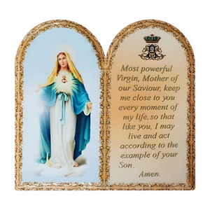 Catholic Blessed Holy Mother Mary & Prayer Dual Ceramic Standing Plaque