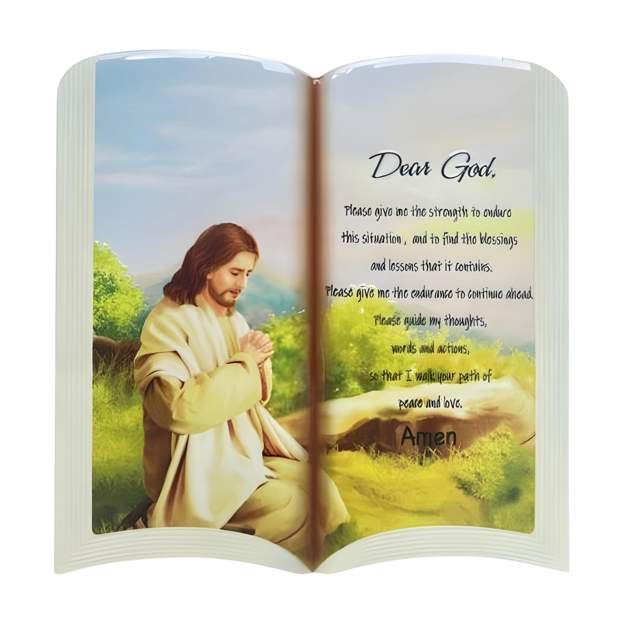 Catholic Jesus Christ Praying & Prayer Open Book Ceramic Standing Plaque