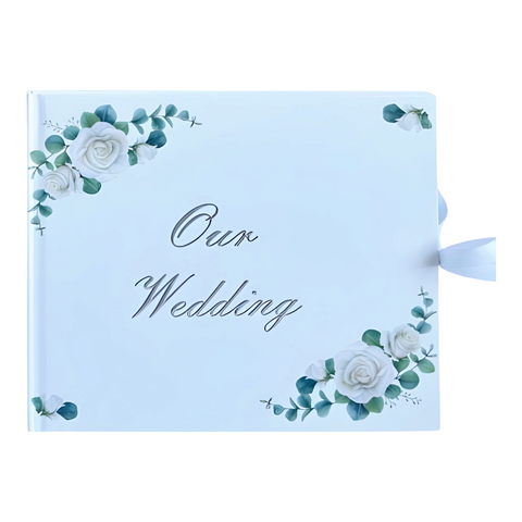 White Our Wedding Floral Design Message Guest Book in Gift Box