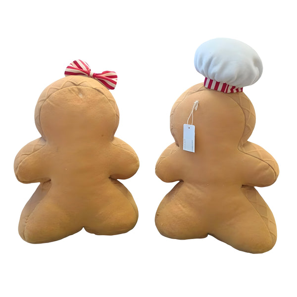 Set 2 Large Fabric Christmas Gingerbread Boy & Girl Decor- 37cm