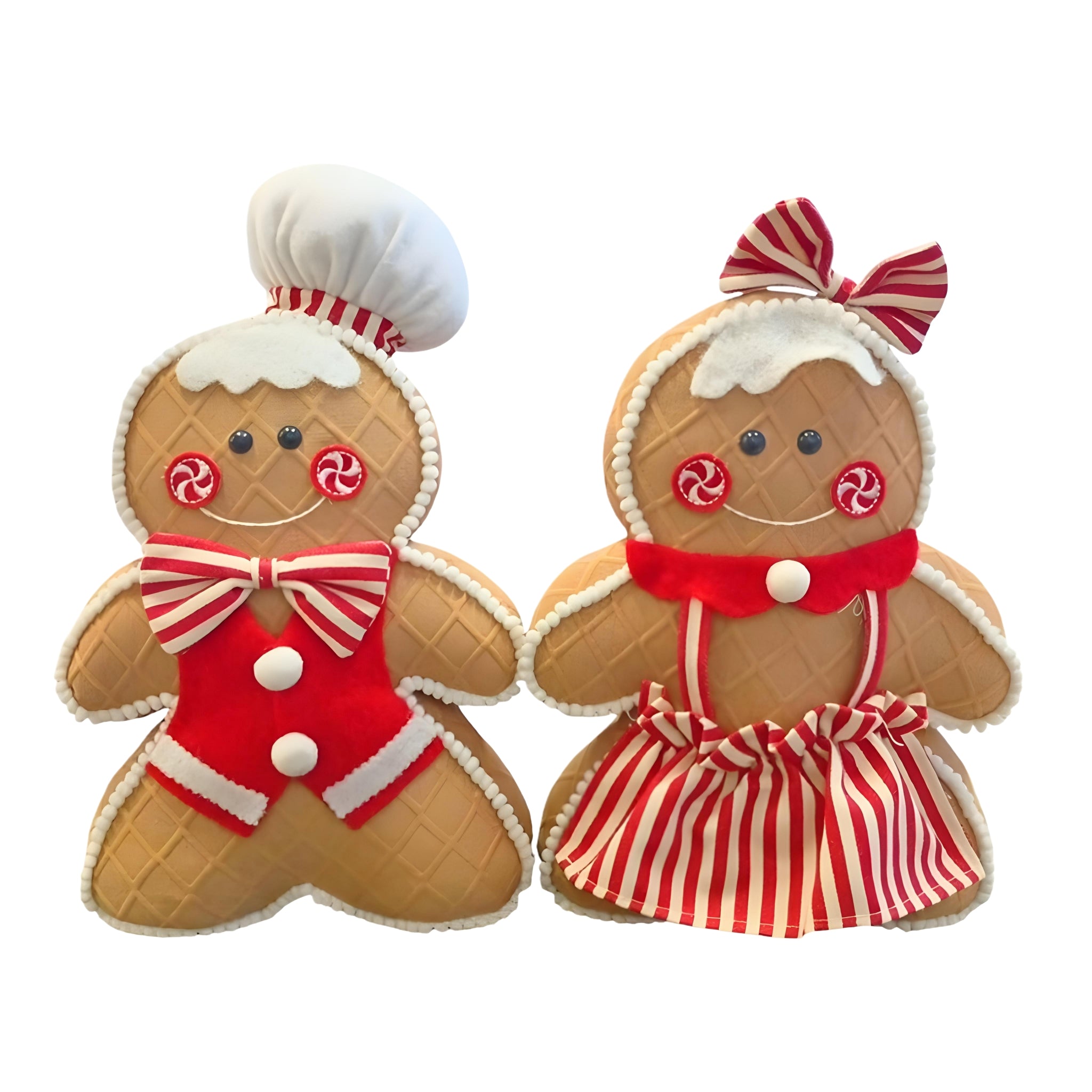 Set 2 Large Fabric Christmas Gingerbread Boy & Girl Decor- 37cm