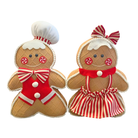 Set 2 Large Fabric Christmas Gingerbread Boy & Girl Decor- 37cm