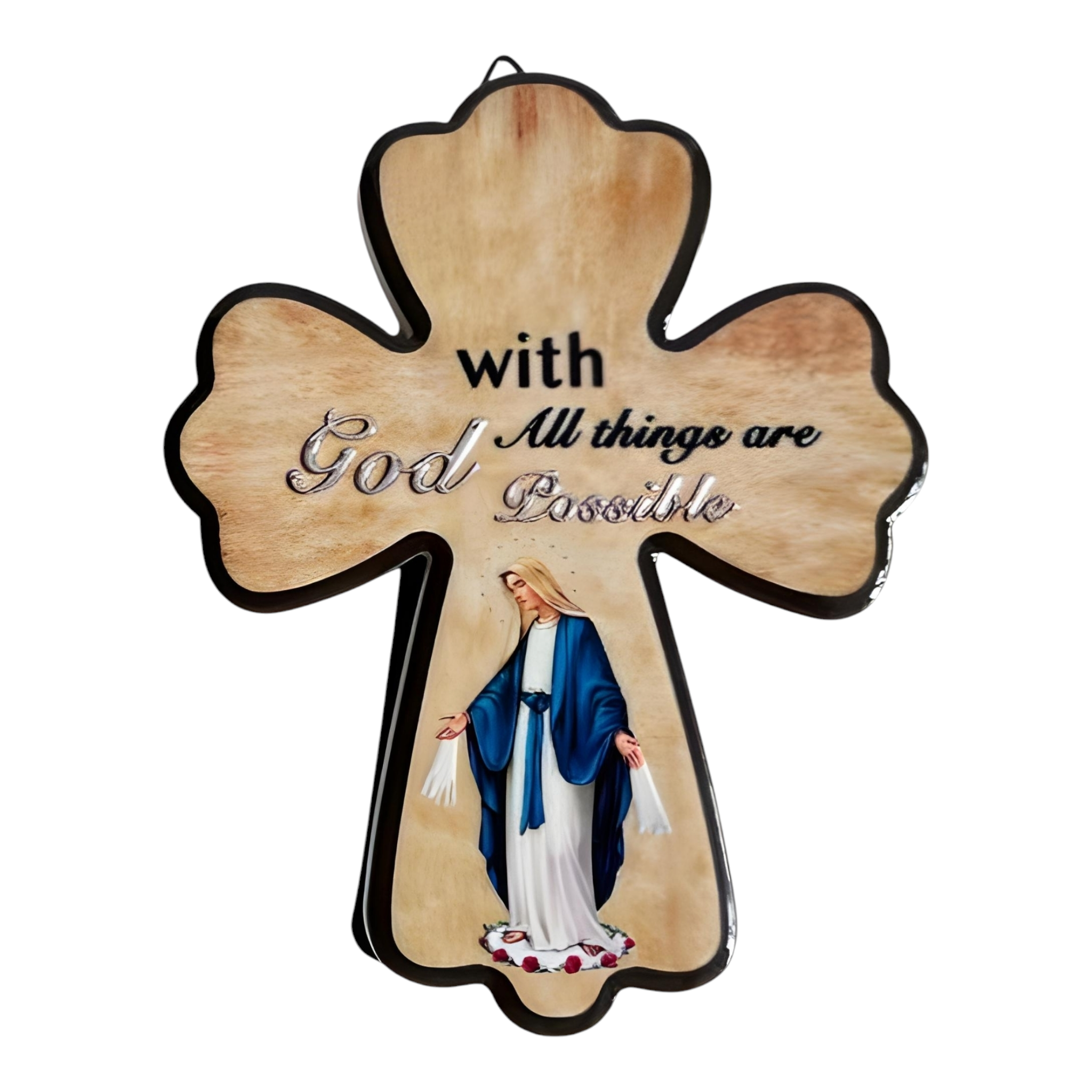 Catholic Blessed Holy Mother Mary Cross Shape Ceramic Standing Plaque