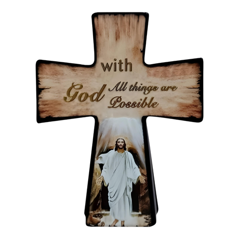 Catholic Jesus Christ In The Light Cross Shape Ceramic Standing Plaque