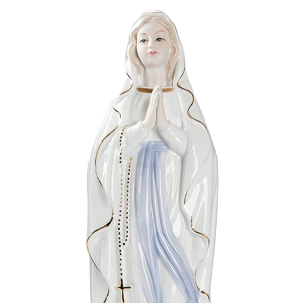 Our Lady Statue ceramic Porcelain Virgin holy mother Mary Statue praying with white and gold detail Our Lady Figurine Hand Painted Figure Catholic Christian statue ornament Religious Gift home decor