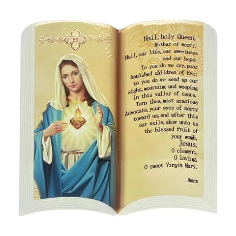 Catholic Blessed Holy Mother Mary & Prayer Open Book Ceramic Standing Plaque