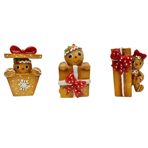 Set 3 Christmas Gingerbread People as Presents Decor