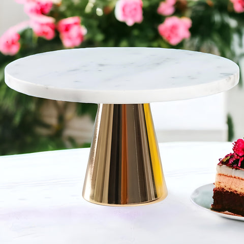 White Marble Top & Gold Metal Base Cake Stand