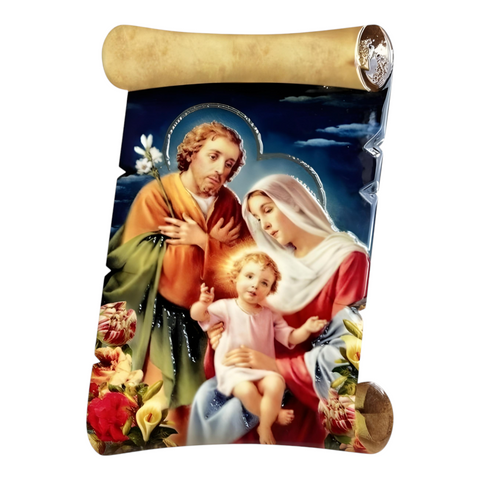 Catholic The Holy Family Scroll Design Ceramic Standing Plaque