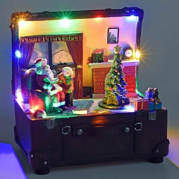 Christmas LED Light Up Suitcase Scene with Animated Moving Tree