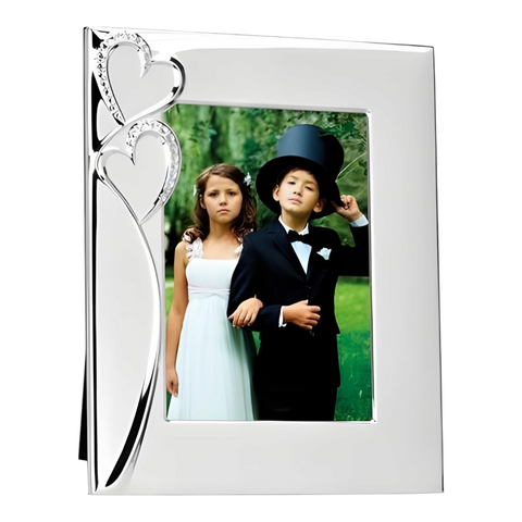 Silver Crystal Diamante Double Hearts Photo Frame- 4"x6"