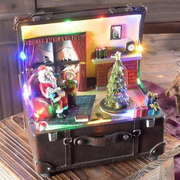 Christmas LED Light Up Suitcase Scene with Animated Moving Tree