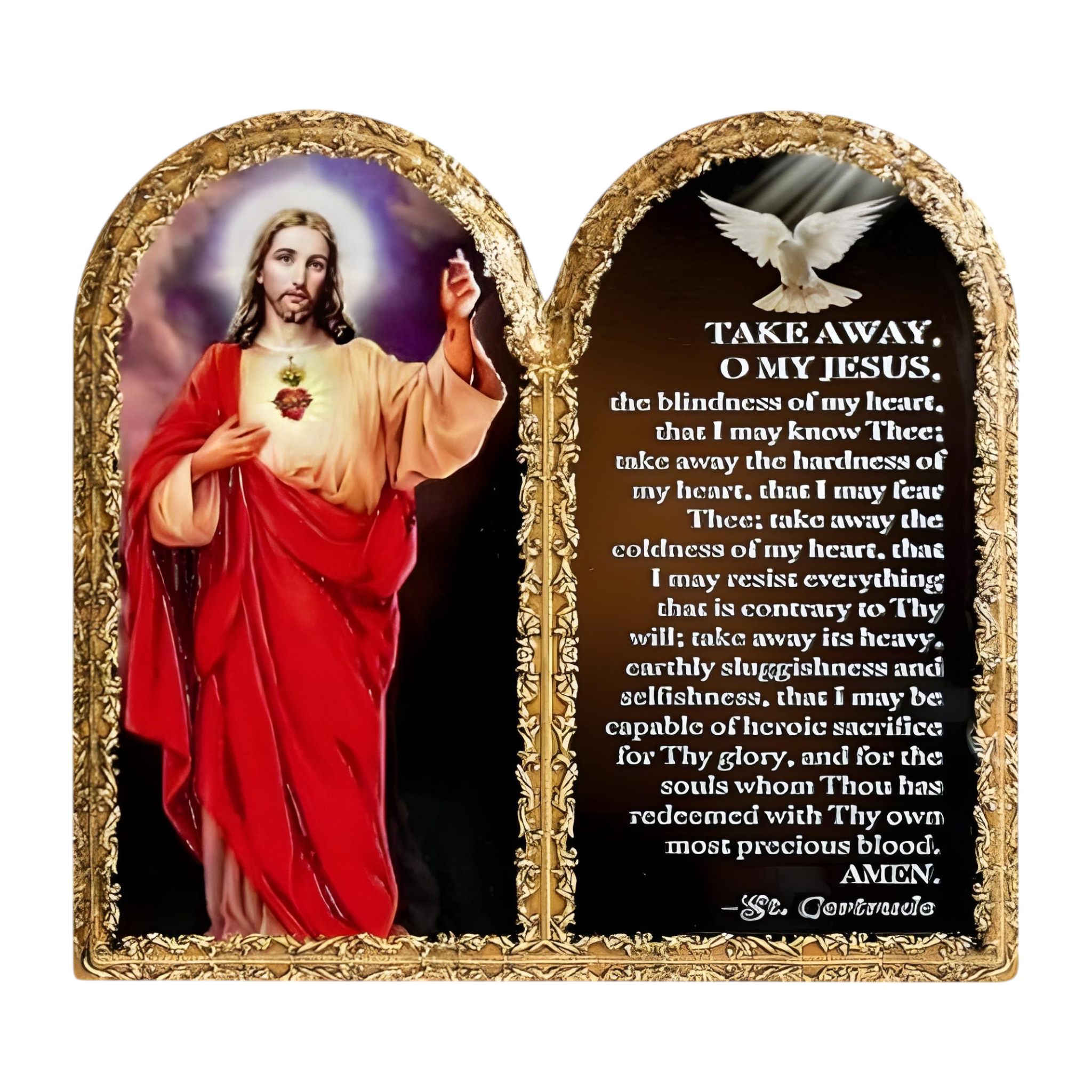 Catholic Sacred Heart Jesus Christ & Prayer Dual Ceramic Standing Plaque