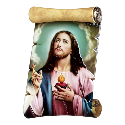 Catholic Sacred Heart Jesus Christ Scroll Design Ceramic Standing Plaque