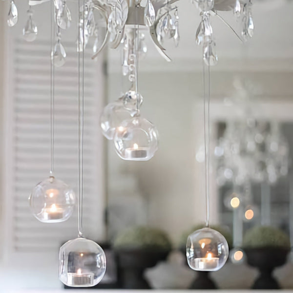 Set of 20 Hanging Glass Terrarium Tealight Ball Candle Holders Wedding Party Events Decor 20 x Clear Glass Hanging Ball 12cm Candle Holder Bulk Lot Wedding Event Function