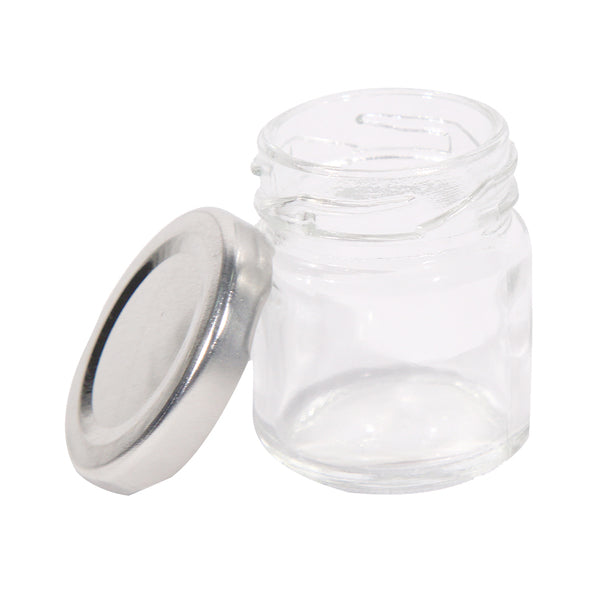 Set of 10 Mini Round 50ml Glass DIY Candle Making Jars with Silver Lids Mini 50ml Silver Lid Candy Jam Glass Jars Honey Preserving Wedding Christening Baptism Communion Confirmation Favours Gifts Bomboniere Guests guest gift DIY favour