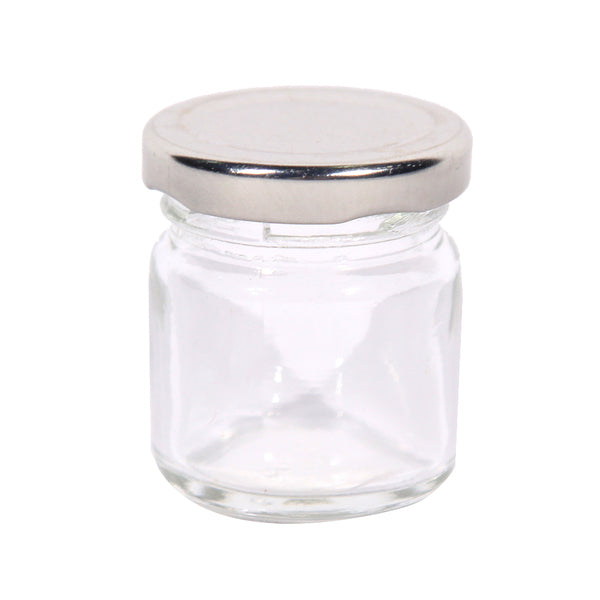 Set of 10 Mini Round 50ml Glass DIY Candle Making Jars with Silver Lids Mini 50ml Silver Lid Candy Jam Glass Jars Honey Preserving Wedding Christening Baptism Communion Confirmation Favours Gifts Bomboniere Guests guest gift DIY favour