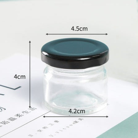 Set of 10 Mini Round 30ml Glass DIY Candle Making Jars with Black Lids Mini 30ml Black Lid Candy Jam Glass Jars Honey Preserving Wedding Christening Baptism Communion Confirmation Favours Gifts Bomboniere Guests guest gift DIY favour