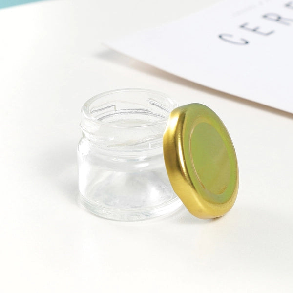 Set of 10 Mini Round 30ml Glass DIY Candle Making Jars with Gold Lids Mini 30ml Gold Lid Candy Jam Glass Jars Honey Preserving Wedding Christening Baptism Communion Confirmation Favours Gifts Bomboniere Guests guest gift DIY favour