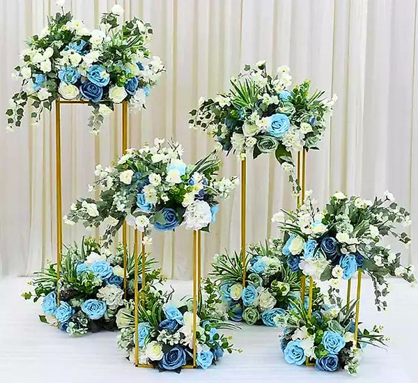 Set 4 Gold Metal Flower Centrepiece Plinths Display Stands