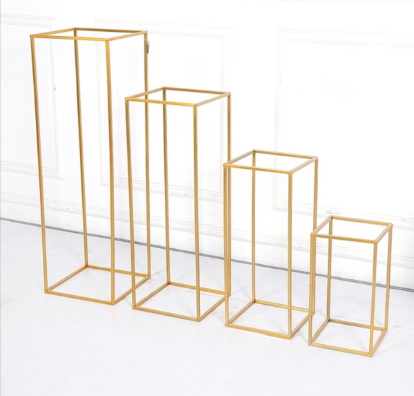 Set 4 Gold Metal Flower Centrepiece Plinths Display Stands