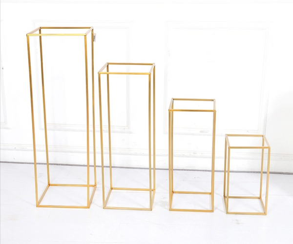 Set 4 Gold Metal Flower Centrepiece Plinths Display Stands