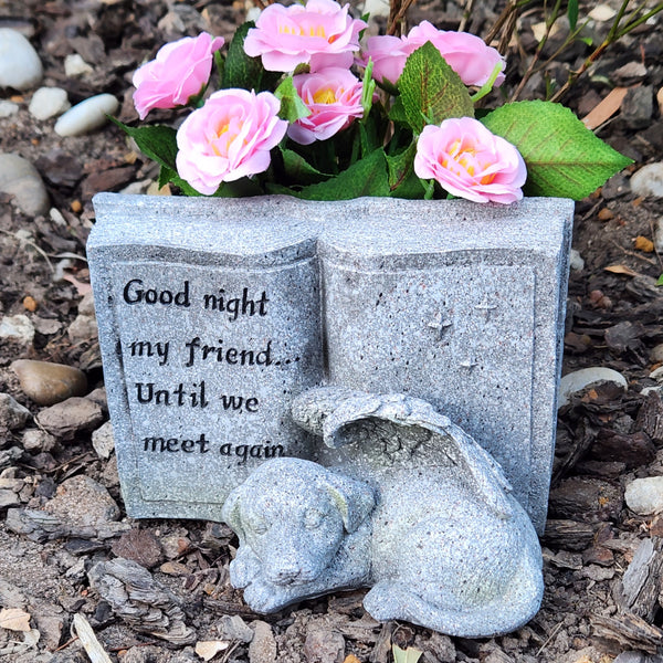 dog Angel Memorial Planter dog Angel Memorial Stone Sleeping dog Grave Figurine Outdoor dog Angel Memorial Plaque & Planter Statue- Polyresin Indoor Outdoor Garden Yard plaque