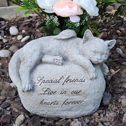 Cat Angel Memorial Stone Sleeping Cat Grave Figurine Outdoor Cat Angel Memorial Plaque Statue rock Polyresin Indoor Outdoor Garden Yard plaque rock