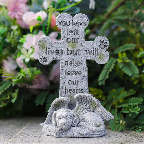 dog Angel Memorial Stone statue cross Sleeping Cat Grave Figurine Outdoor dog Angel Memorial Plaque Polyresin Indoor Outdoor Garden Yard plaque dog Memorial Stone Statue, dog Angel Pet Memorial Grave Marker Tribute Statue