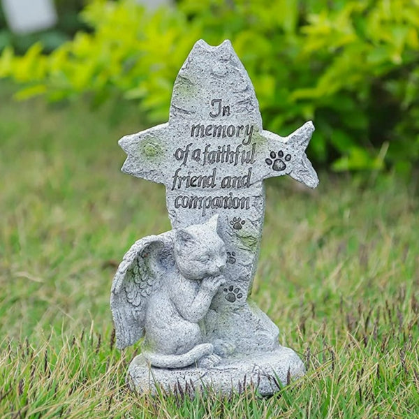 Cat Angel Memorial Stone statue Sleeping Cat Grave Figurine Outdoor Cat Angel Memorial Plaque Polyresin Indoor Outdoor Garden Yard plaque cat Memorial Stone Statue, cat Angel Pet Memorial Grave Marker Tribute Statue in memory of a faithful friend