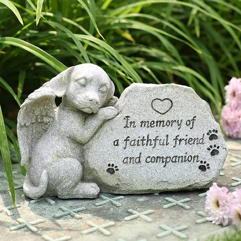 Dog Angel Memorial Stone Plaque dog Angel Memorial Stone statue Sleeping dog Grave Figurine Outdoor dog Angel Memorial Plaque Polyresin Indoor Outdoor Garden Yard plaque cat Memorial Stone Statue, dog Angel Pet Memorial Grave Marker Tribute Statue