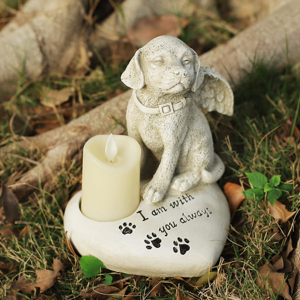 Dog Angel Memorial Stone heart shape statue plaque with LED light dog Grave Figurine Outdoor dog Angel Memorial Polyresin Indoor Outdoor Garden Yard plaque dog Memorial Stone Statue, dog Angel Pet Memorial Grave Marker Tribute Statue in memory