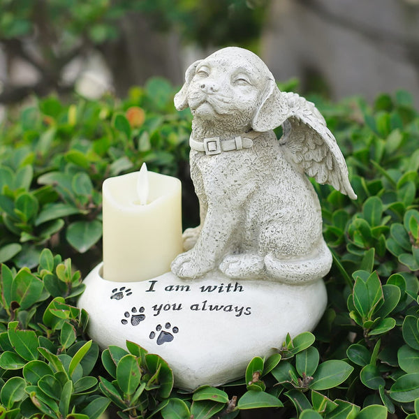 Dog Angel Memorial Stone heart shape statue plaque with LED light dog Grave Figurine Outdoor dog Angel Memorial Polyresin Indoor Outdoor Garden Yard plaque dog Memorial Stone Statue, dog Angel Pet Memorial Grave Marker Tribute Statue in memory