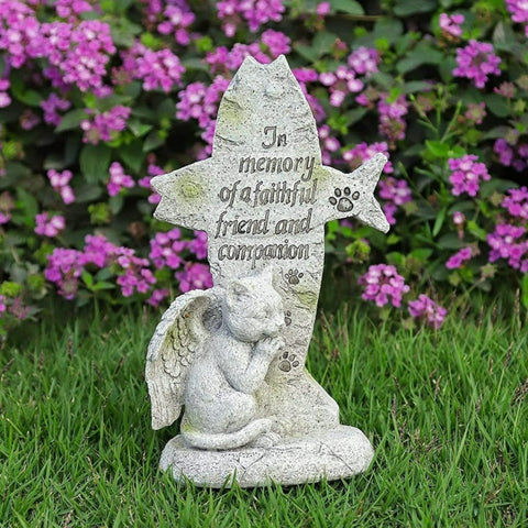 Cat Angel Memorial Stone statue Sleeping Cat Grave Figurine Outdoor Cat Angel Memorial Plaque Polyresin Indoor Outdoor Garden Yard plaque cat Memorial Stone Statue, cat Angel Pet Memorial Grave Marker Tribute Statue in memory of a faithful friend