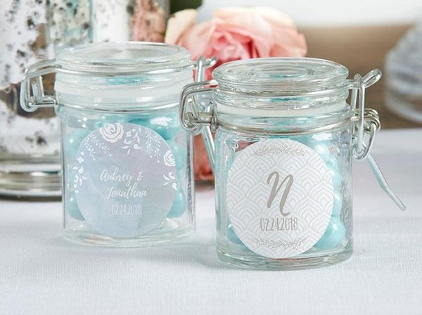 Set 12 Round Clear Glass Empty Jars with Clip Top Lids