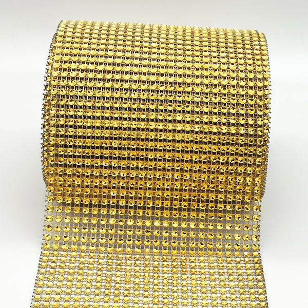 10 Meter Gold Diamante Crystal DIY Craft Rhinestone Sparkly Mesh Decoration Roll Wedding 10m Diamante Diamond Gold Crystal Rhinestone Sparkling Effect Mesh Ribbon