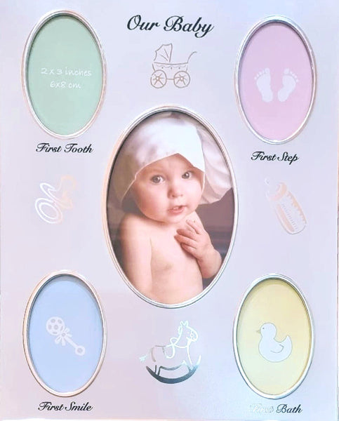 Elegant Silver Our Baby Five Multi Window collage Photo Frame baby shower newborn baby gift UNISEX