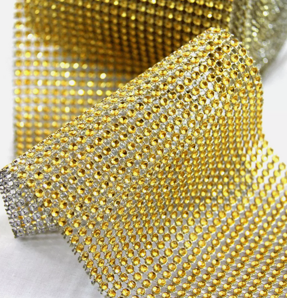 10 Meter Gold Diamante Crystal DIY Craft Rhinestone Sparkly Mesh Decoration Roll Wedding 10m Diamante Diamond Gold Crystal Rhinestone Sparkling Effect Mesh Ribbon