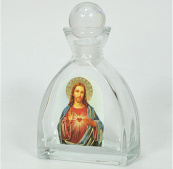 Holy Jesus Christ, Holy Water Bottle, Holy Water, Holy Water Glass Bottle, Holy Water, Holy Oil, Catholic, Christian, Christening, Baptism, Oil Bottle, Christening Favour, Gift, Bomboniere, Favours, Gifts, Guests Gift, DIY, Catholic Christian Sacred Heart Holy Jesus Christ Empty Glass Holy Water Bottle with Ball Lid