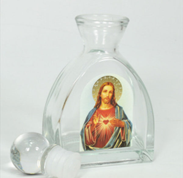 Holy Jesus Christ, Holy Water Bottle, Holy Water, Holy Water Glass Bottle, Holy Water, Holy Oil, Catholic, Christian, Christening, Baptism, Oil Bottle, Christening Favour, Gift, Bomboniere, Favours, Gifts, Guests Gift, DIY, Catholic Christian Sacred Heart Holy Jesus Christ Empty Glass Holy Water Bottle with Ball Lid