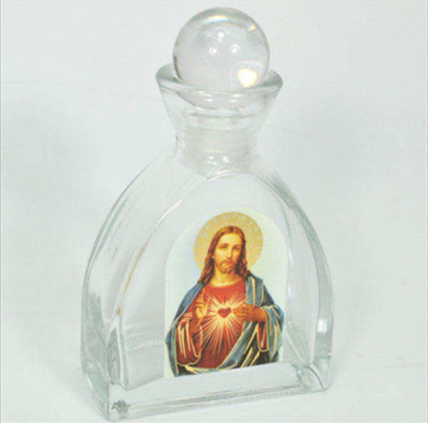 Holy Jesus Christ, Holy Water Bottle, Holy Water, Holy Water Glass Bottle, Holy Water, Holy Oil, Catholic, Christian, Christening, Baptism, Oil Bottle, Christening Favour, Gift, Bomboniere, Favours, Gifts, Guests Gift, DIY, Catholic Christian Sacred Heart Holy Jesus Christ Empty Glass Holy Water Bottle with Ball Lid