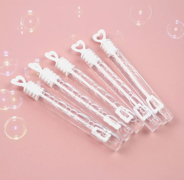 Bulk 48 White Love Heart Top Lid Bubble Bubbles Wands Tubes WITH Soap Liquid Wedding Favours Gifts 10.5cm Set