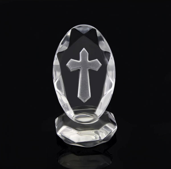 mini Crystal Cut Glass Holy Religious Oval Cross Ornament on Stand favours bomboinere gifts home decor