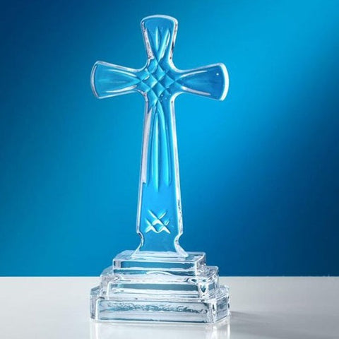 Elegant Clear Crystal Cut Glass Standing Holy Religious Cross