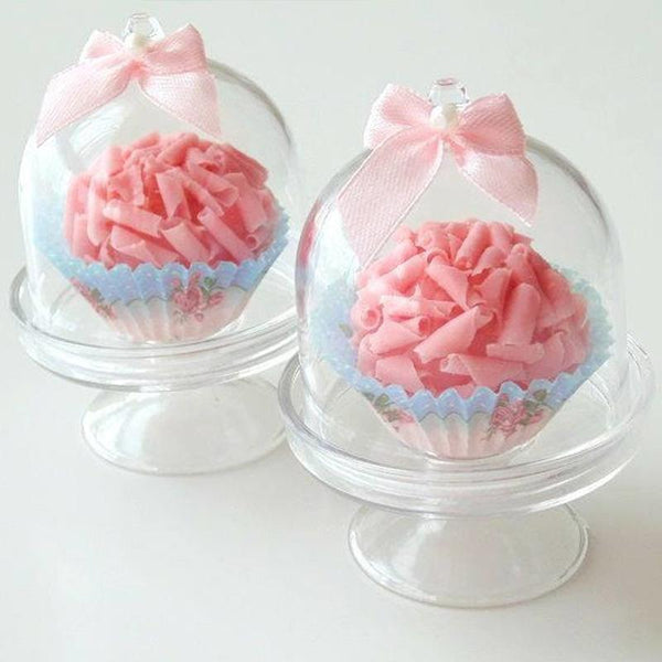 Set Mini Clear Plastic Wedding Favour Cupcake Holder with Cloche Dome Lid Gift Bomboniere Christening Baptism Party Events Display Stand Dessert Macaroons