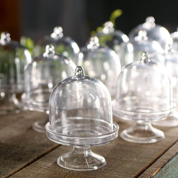 Set Mini Clear Plastic Wedding Favour Cupcake Holder with Cloche Dome Lid Gift Bomboniere Christening Baptism Party Events Display Stand Dessert Macaroons