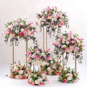 Set 4 Gold Metal Flower Centrepiece Plinths Display Stands