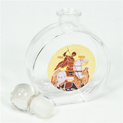 Holy Jesus Christ, Mother Mary, Virgin Mary, Holy Water Bottle, Holy Water, Holy Water Glass Bottle, Holy Water, Holy Oil, Orthodox, Christening, Baptism, Oil Bottle, Christening Favour, Gift, Bomboniere, Favours, Gifts, Guests Gift, DIY, Saint George, St George Orthodox Saint George Icon Glass EMPTY Holy Water Holy Oil Bottle with Ball Lid