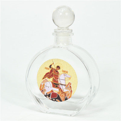 Holy Jesus Christ, Mother Mary, Virgin Mary, Holy Water Bottle, Holy Water, Holy Water Glass Bottle, Holy Water, Holy Oil, Orthodox, Christening, Baptism, Oil Bottle, Christening Favour, Gift, Bomboniere, Favours, Gifts, Guests Gift, DIY, Saint George, St George Orthodox Saint George Icon Glass EMPTY Holy Water Holy Oil Bottle with Ball Lid